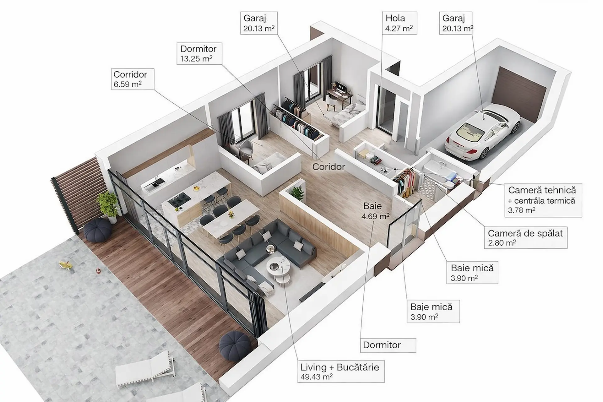 Vizualizare 3D structură interior casă înainte de intervenția echipei de demolări București și Ilfov